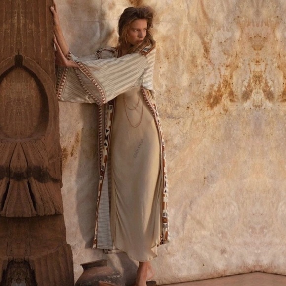 New Boho Western Kimono Maxi Long Duster Folk Cardigan - Picture 4 of 7